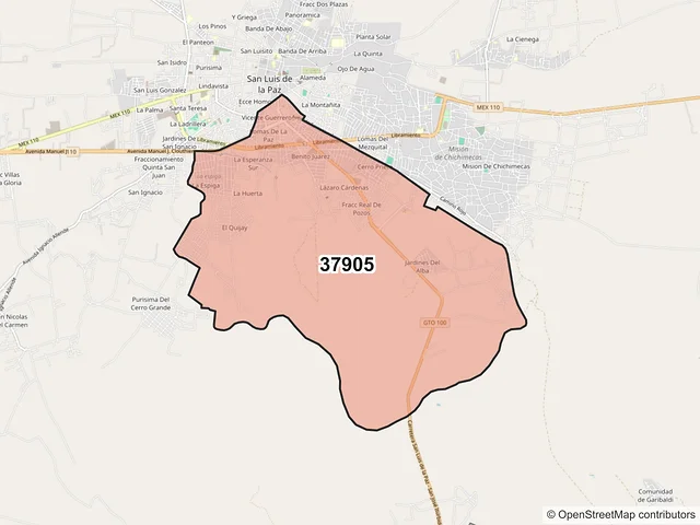 Mapa del código postal 37905, San Luis de la Paz, Guanajuato