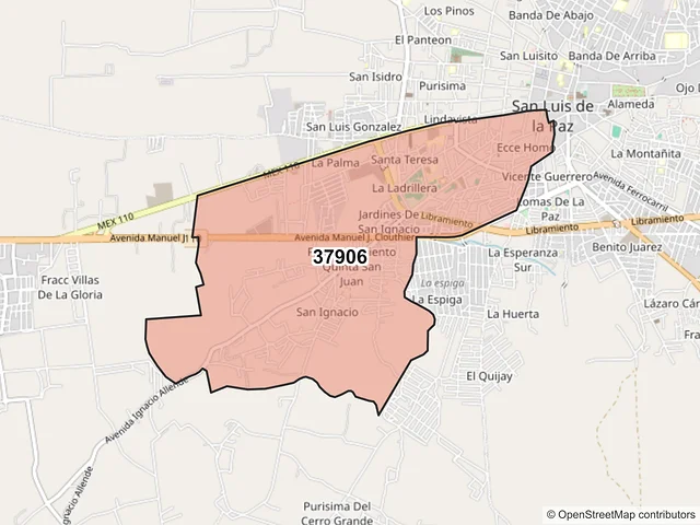 Mapa del código postal 37906, San Luis de la Paz, Guanajuato