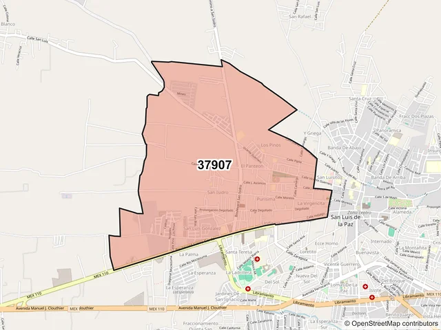 Mapa del código postal 37907, San Luis de la Paz, Guanajuato