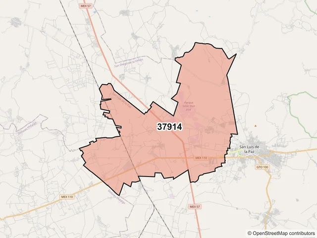 Mapa del código postal 37914, San Luis de la Paz, Guanajuato