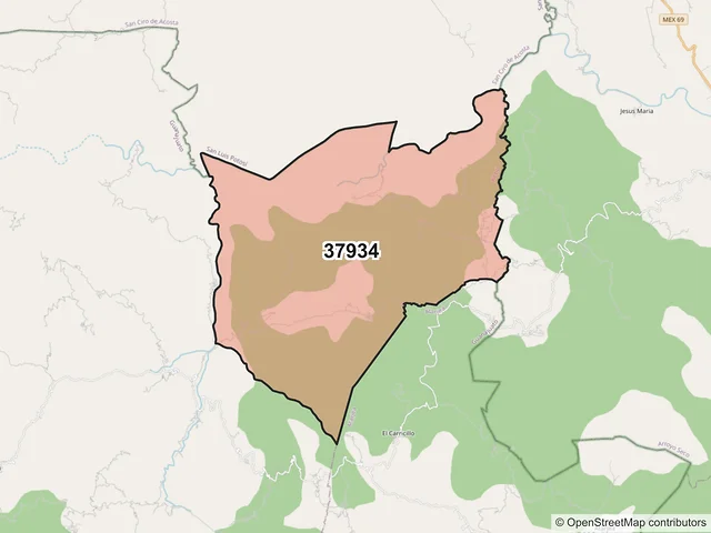 Mapa del código postal 37934, Xichú, Guanajuato