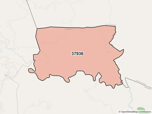 Mapa del código postal 37936, Xichú, Guanajuato