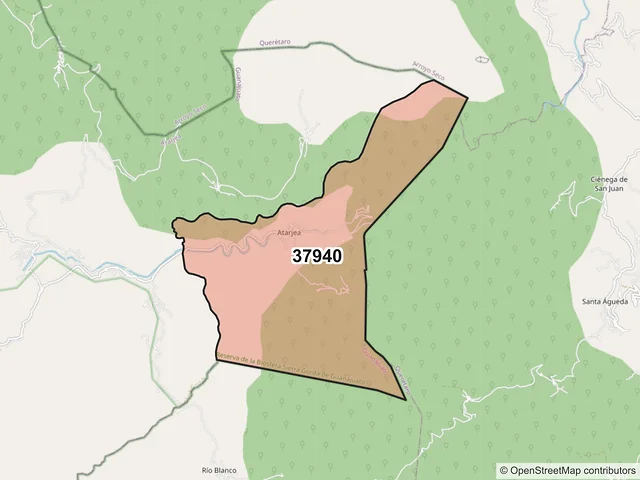 Mapa del código postal 37940, Atarjea, Guanajuato