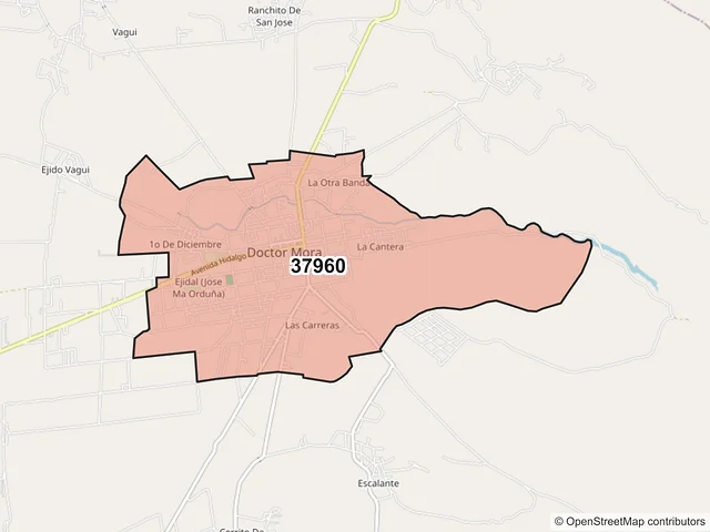 Mapa del código postal 37960, Doctor Mora, Guanajuato