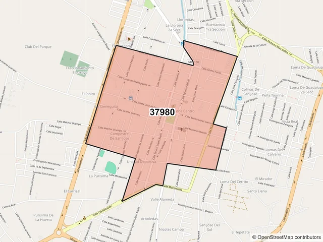 Mapa del código postal 37980, San José Iturbide, Guanajuato