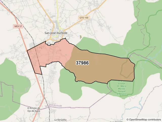 Mapa del código postal 37986, San José Iturbide, Guanajuato