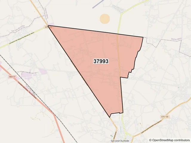 Mapa del código postal 37993, San José Iturbide, Guanajuato
