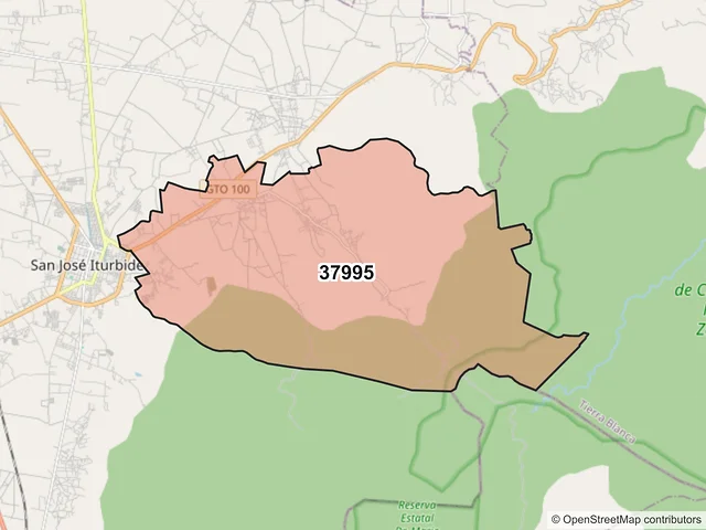 Mapa del código postal 37995, San José Iturbide, Guanajuato