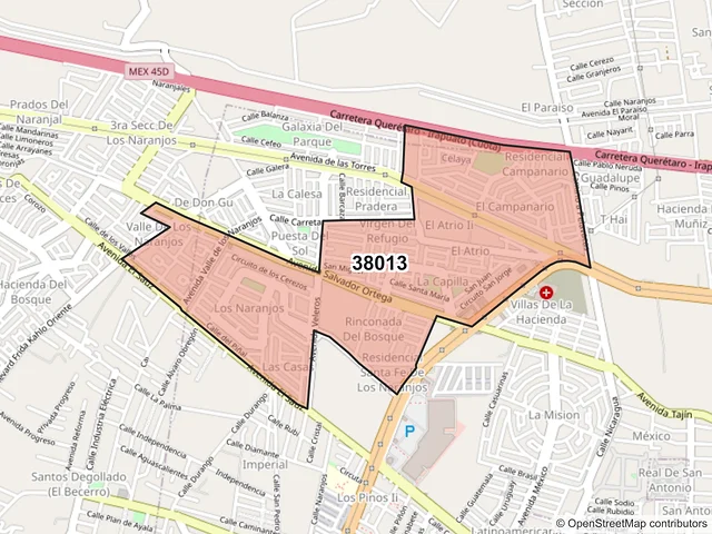Mapa del código postal 38013, Celaya, Guanajuato