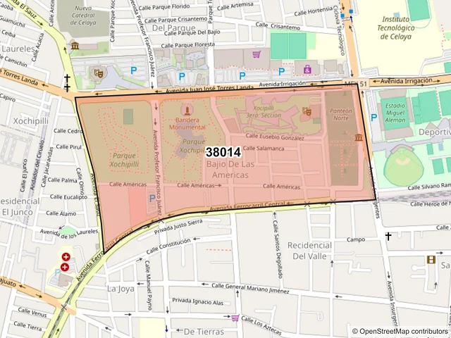 Mapa del código postal 38014, Celaya, Guanajuato