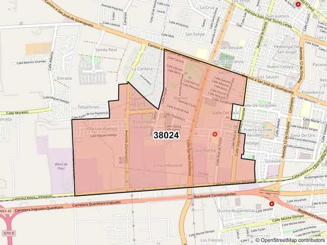 Mapa del código postal 38024, Celaya, Guanajuato