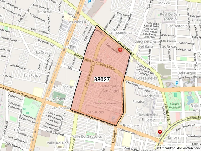 Mapa del código postal 38027, Celaya, Guanajuato