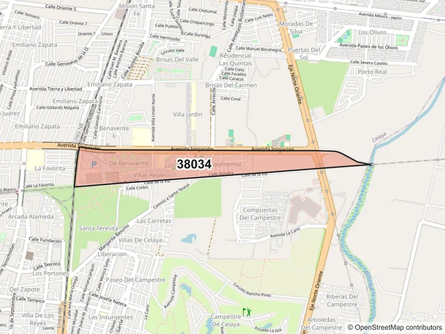 Mapa del código postal 38034, Celaya, Guanajuato