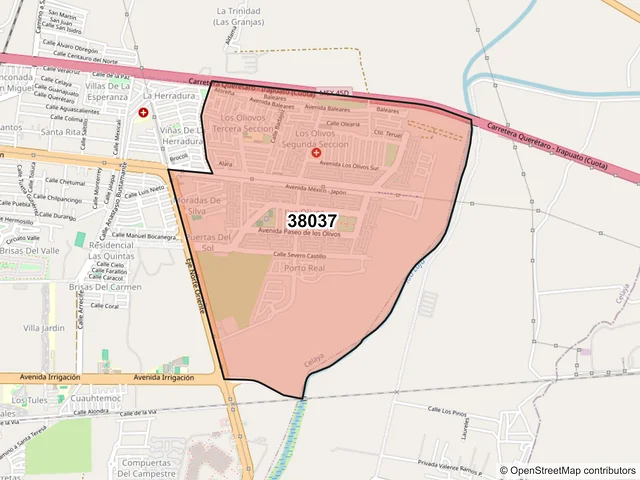 Mapa del código postal 38037, Celaya, Guanajuato