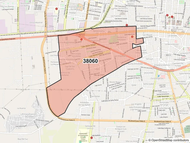 Mapa del código postal 38060, Celaya, Guanajuato