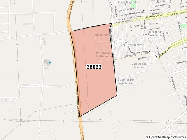 Mapa del código postal 38063, Celaya, Guanajuato