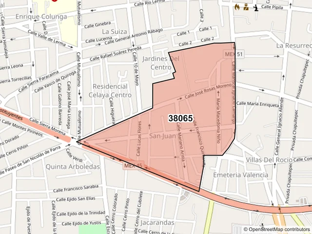 Mapa del código postal 38065, Celaya, Guanajuato