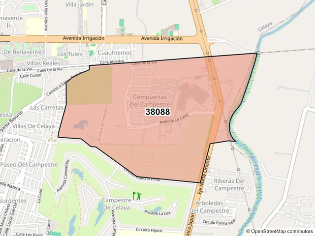 Mapa del código postal 38088, Celaya, Guanajuato