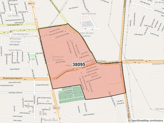 Mapa del código postal 38095, Celaya, Guanajuato