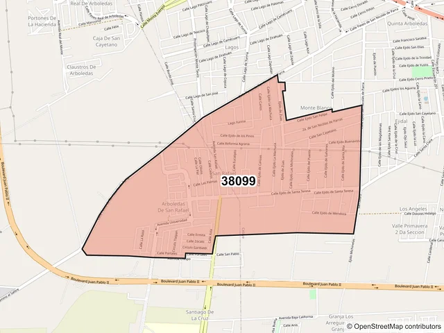 Mapa del código postal 38099, Celaya, Guanajuato