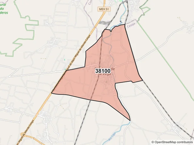 Mapa del código postal 38100, Celaya, Guanajuato