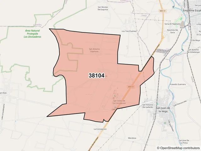 Mapa del código postal 38104, Celaya, Guanajuato