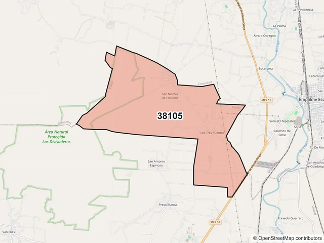 Mapa del código postal 38105, Celaya, Guanajuato