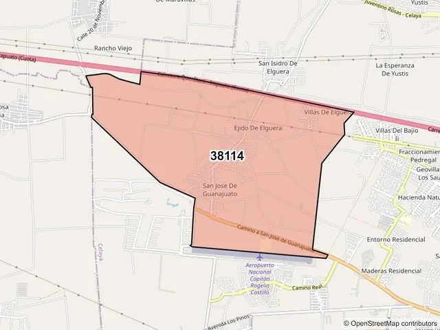 Mapa del código postal 38114, Celaya, Guanajuato