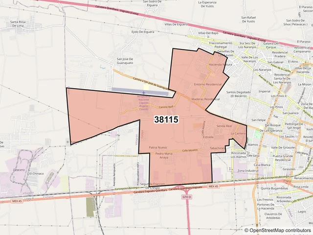 Mapa del código postal 38115, Celaya, Guanajuato