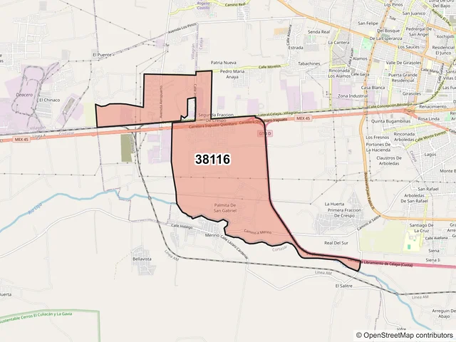 Mapa del código postal 38116, Celaya, Guanajuato