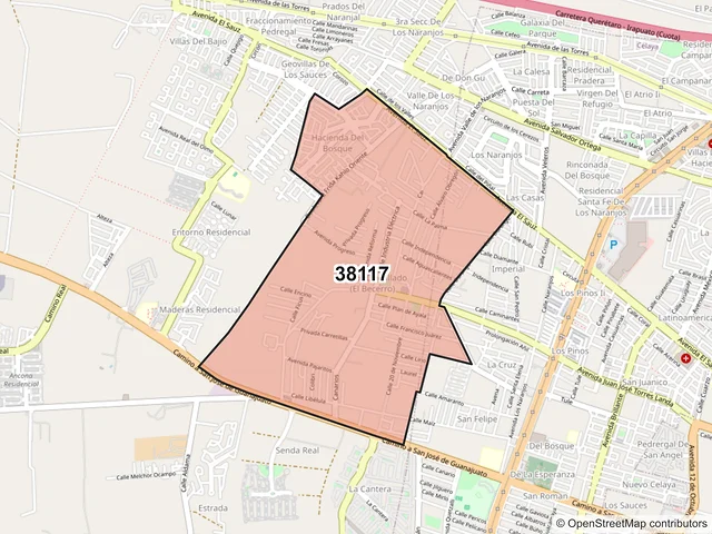 Mapa del código postal 38117, Celaya, Guanajuato