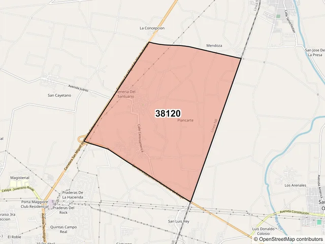 Mapa del código postal 38120, Celaya, Guanajuato