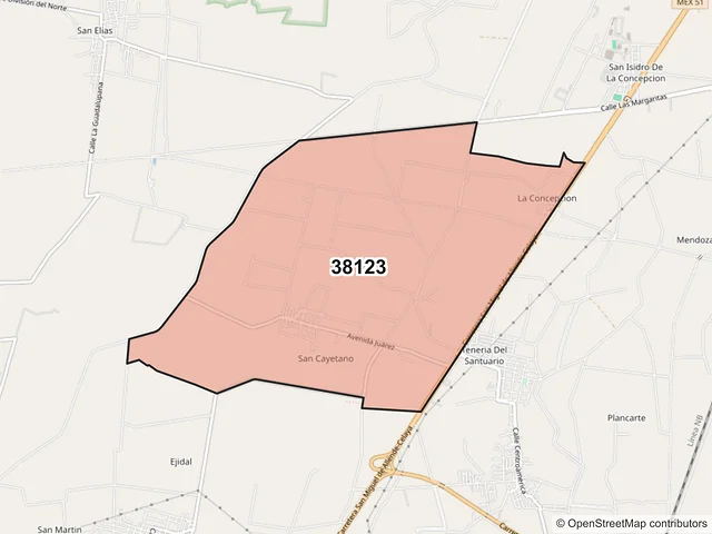 Mapa del código postal 38123, Celaya, Guanajuato