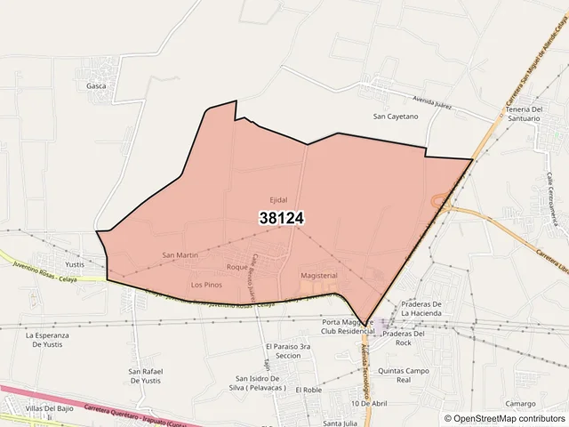 Mapa del código postal 38124, Celaya, Guanajuato