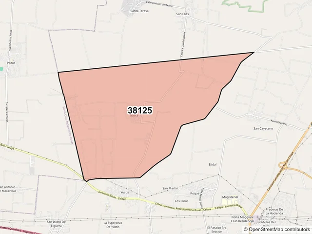 Mapa del código postal 38125, Celaya, Guanajuato