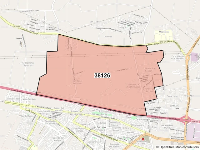 Mapa del código postal 38126, Celaya, Guanajuato