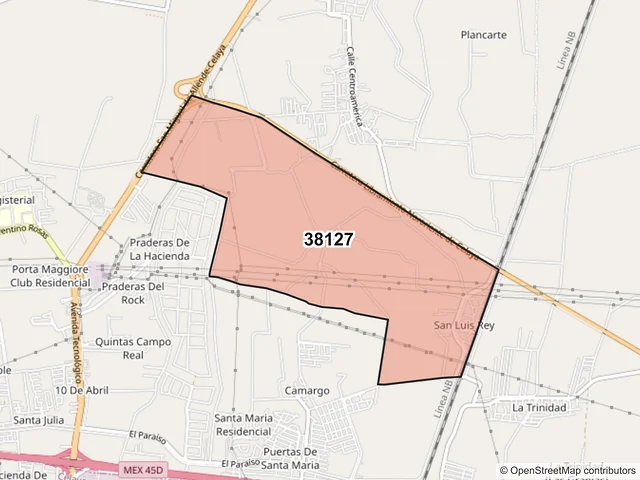 Mapa del código postal 38127, Celaya, Guanajuato