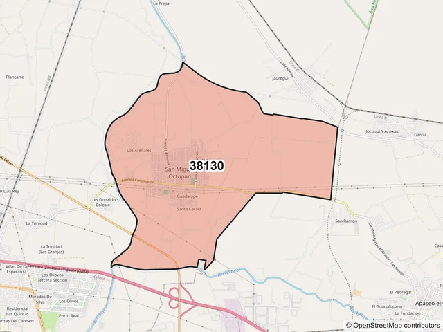 Mapa del código postal 38130, Celaya, Guanajuato