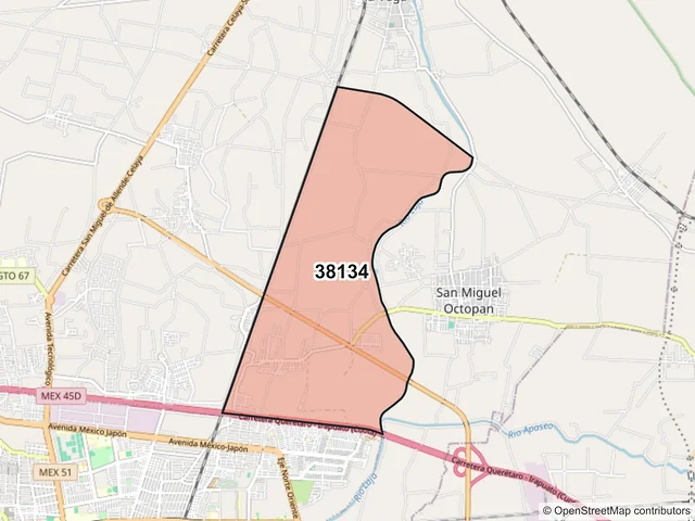 Mapa del código postal 38134, Celaya, Guanajuato
