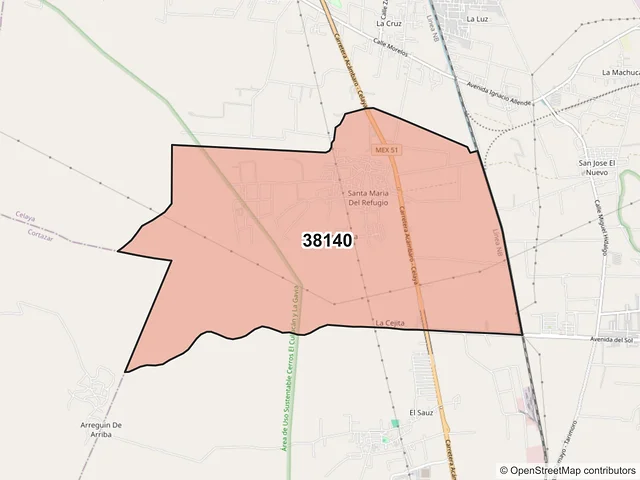 Mapa del código postal 38140, Celaya, Guanajuato