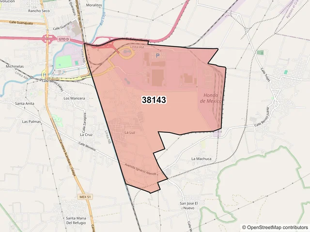 Mapa del código postal 38143, Celaya, Guanajuato