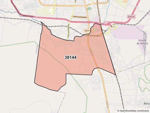 Mapa del código postal 38144, Celaya, Guanajuato