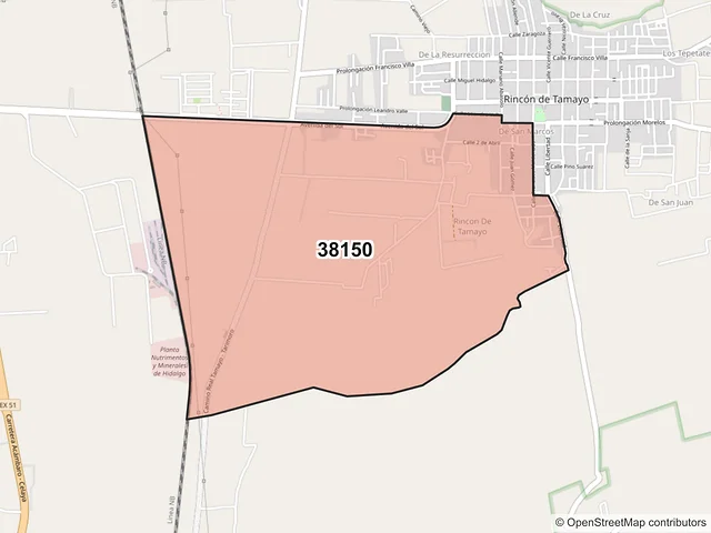 Mapa del código postal 38150, Celaya, Guanajuato