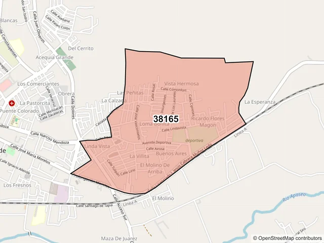 Mapa del código postal 38165, Apaseo el Grande, Guanajuato