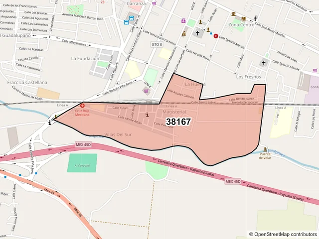 Mapa del código postal 38167, Apaseo el Grande, Guanajuato