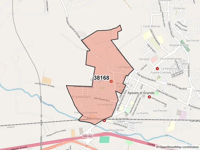 Mapa del código postal 38168, Apaseo el Grande, Guanajuato