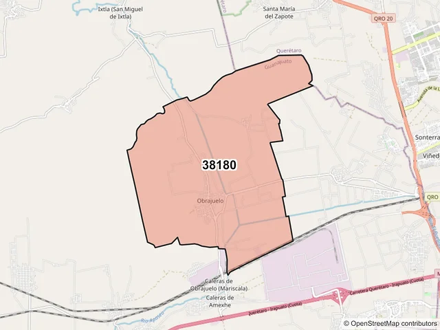 Mapa del código postal 38180, Apaseo el Grande, Guanajuato