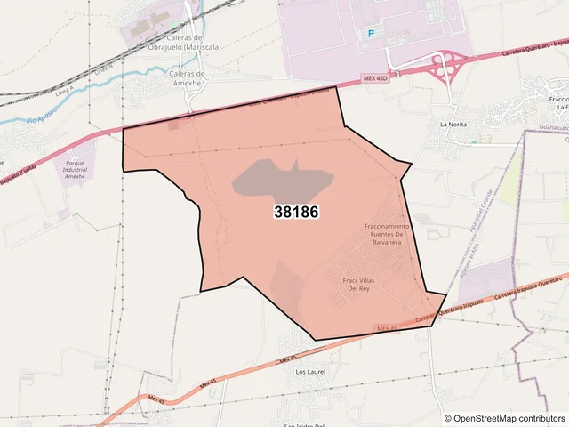 Mapa del código postal 38186, Apaseo el Grande, Guanajuato