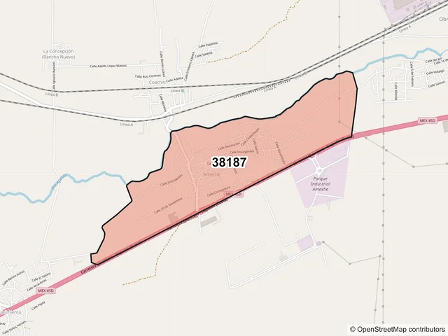 Mapa del código postal 38187, Apaseo el Grande, Guanajuato