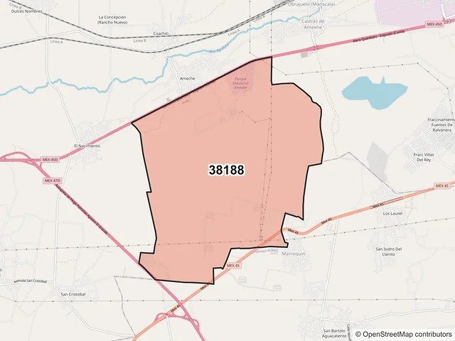 Mapa del código postal 38188, Apaseo el Grande, Guanajuato